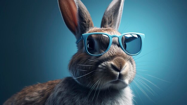 Lapin cool avec des lunettes de soleil sur fond coloré Generative AI