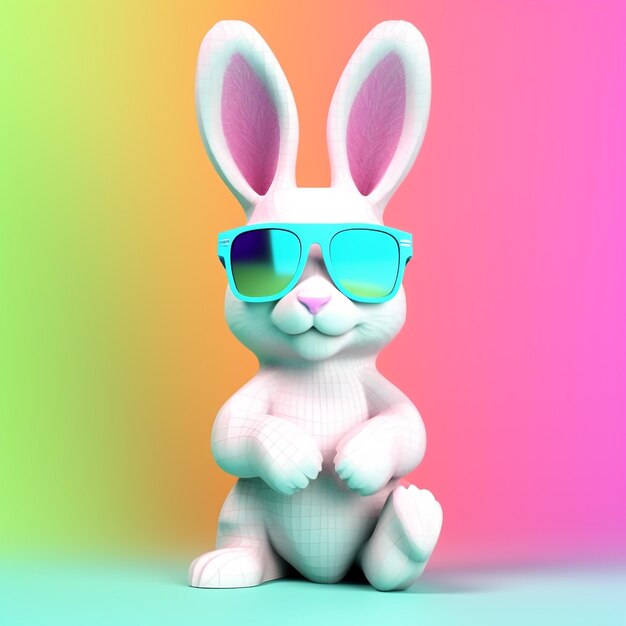 lapin cool avec des lunettes de soleil sur un fond coloré rendu 3D