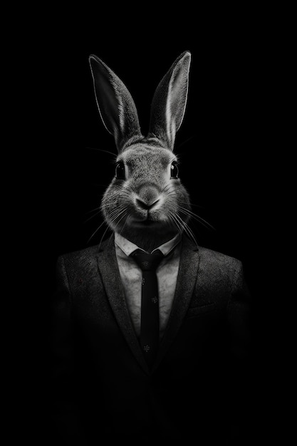 Un lapin en costume porte un costume.