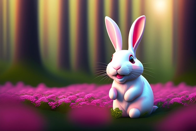 Un lapin dans un champ de fleurs