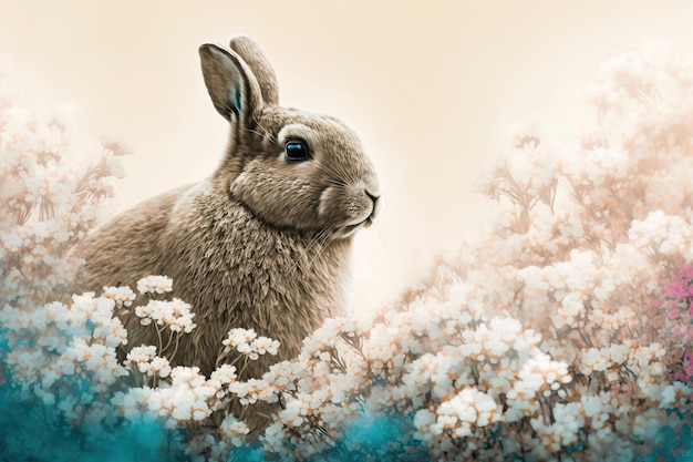 Un lapin dans un champ de fleurs