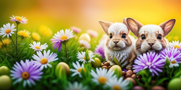 Un lapin dans un champ de fleurs