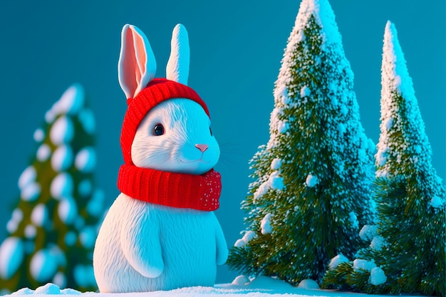 Lapin dans une écharpe de Noël Illustration d'hiver L'année du lapin