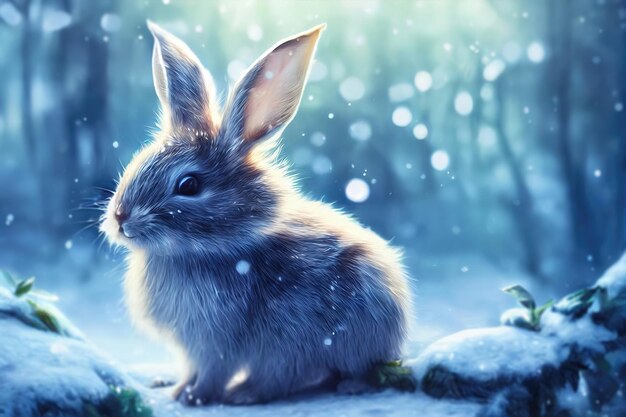 Lapin dans le fond de Noël de la forêt d'hiver