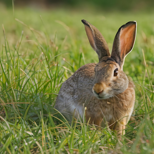 un lapin dans l'herbe avec une tache blanche sur son visage