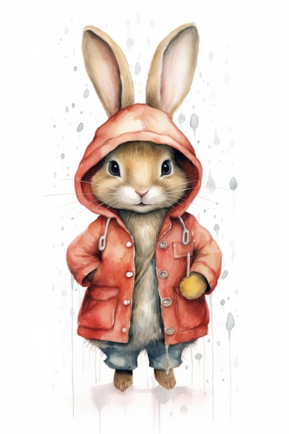 Lapin dans un imperméable Illustration aquarelle sur fond blanc