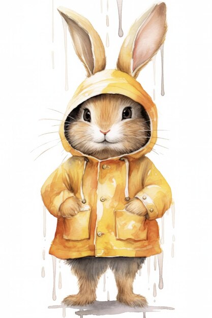 Lapin dans un imperméable Illustration aquarelle sur fond blanc