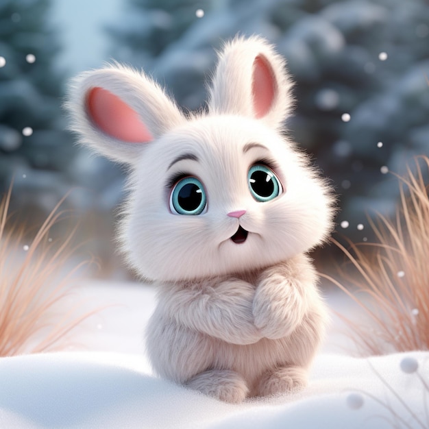 Photo un lapin dans la neige aux yeux bleus
