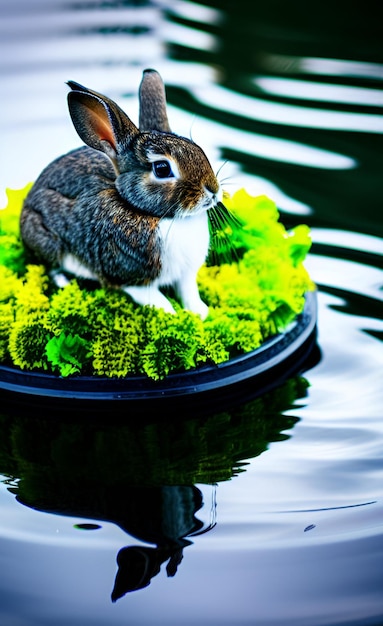 Un lapin dans un pot de fleur