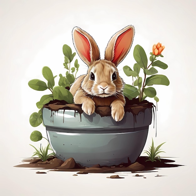 Photo un lapin dans un pot avec un lapin dedans