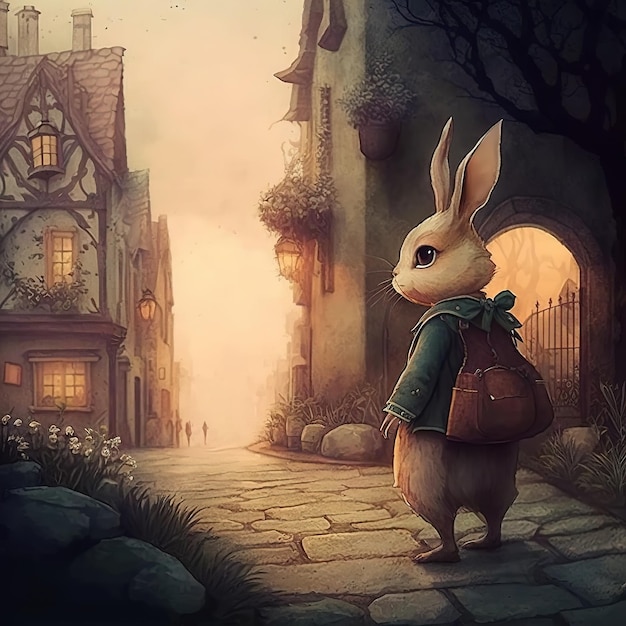 Un lapin dans une rue de la ville