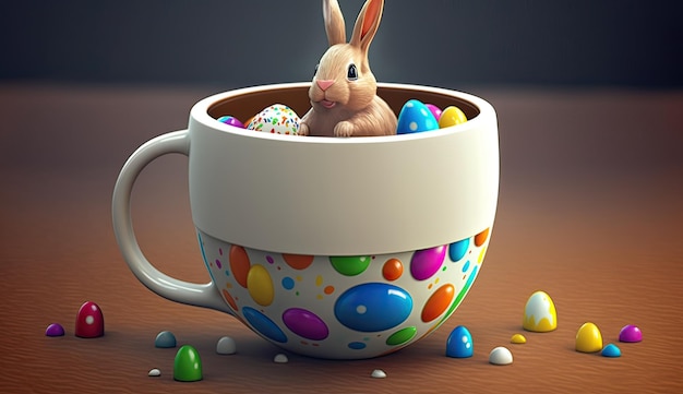 Un lapin dans une tasse de bonbons