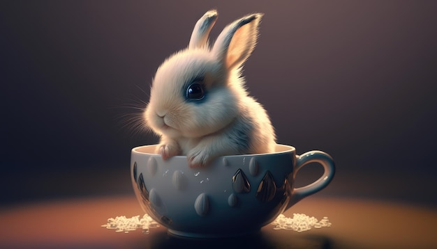 Un lapin dans une tasse de café