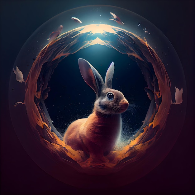 Lapin dans le trou de l'illustration 3D de la terre