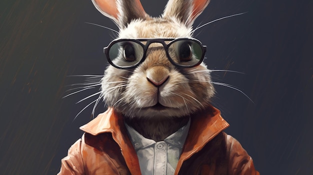 Photo un lapin dans une veste avec des lunettes et un sweat à capuche