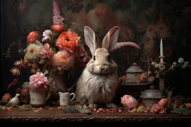 Le lapin décoratif dans la composition de Pâques