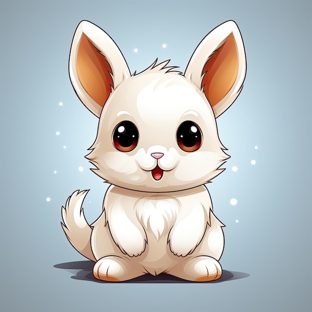 Un lapin de dessin animé au visage blanc et aux yeux marron.