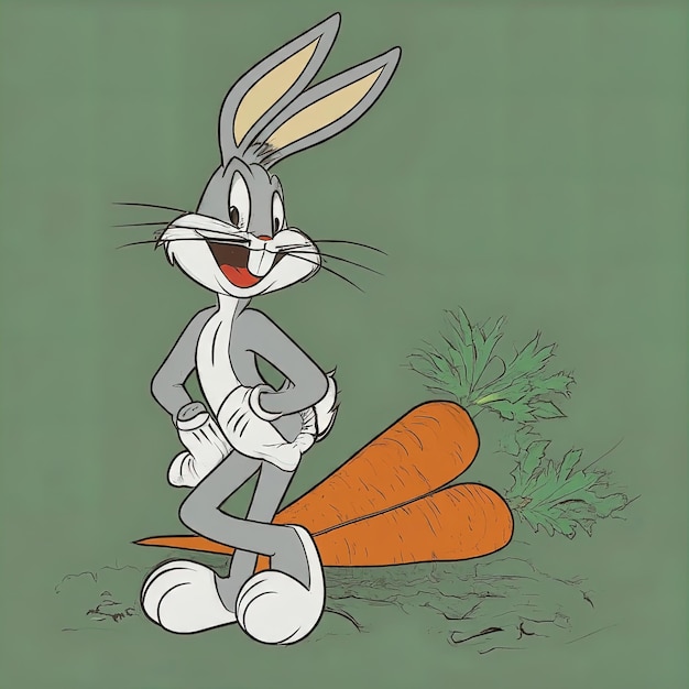 Photo un lapin de dessin animé dans un jardin de carottes illustration vectorielle