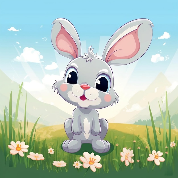 Lapin de dessin animé mignon dans Meadow AI générative