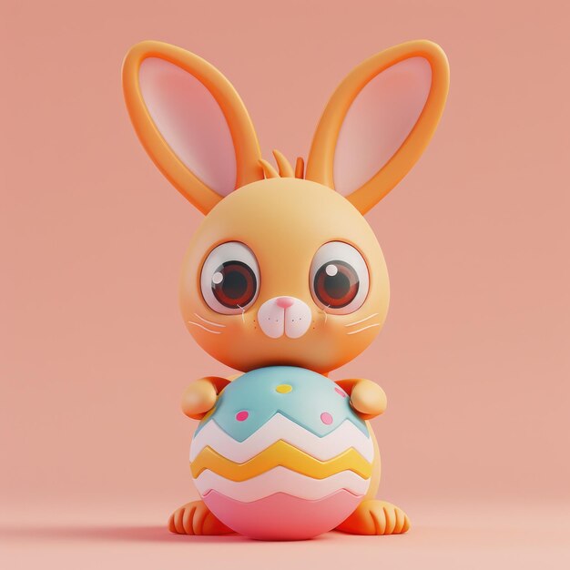 Un lapin de dessin animé orange ludique avec un œuf de Pâques décoré