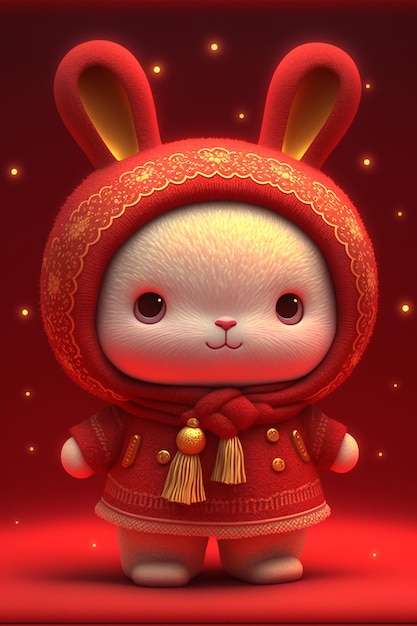 Lapin de dessin animé vêtu d'une tenue rouge générative ai