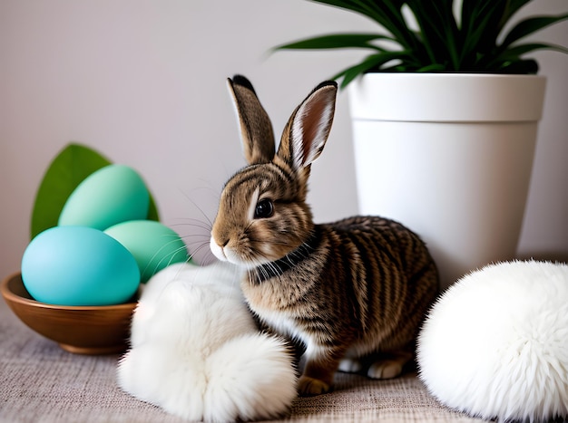 Le lapin détaillé dans l'atmosphère chaleureuse de Pâques