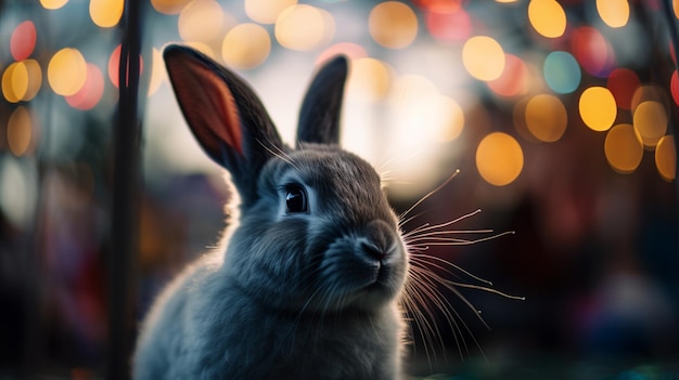 Un lapin devant un arrière-plan flou