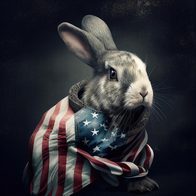 Lapin et drapeau américain Generative Ai Art