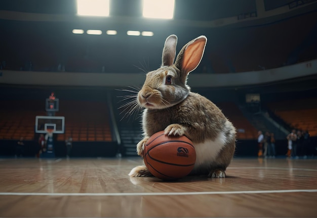 un lapin avec du basket sur le terrain