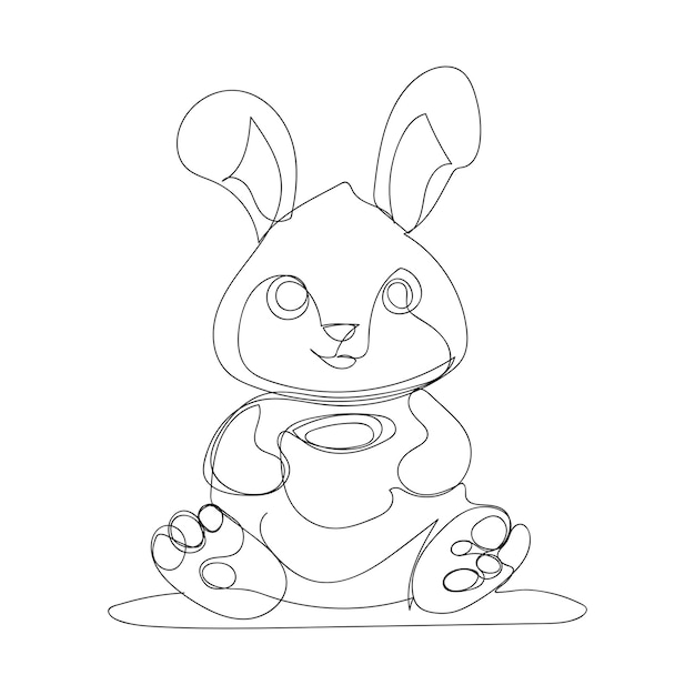 lapin avec du café dessin artistique en une ligne