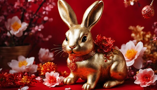 Photo le lapin du nouvel an chinois le fond du nouvel anniversaire chinois 3d