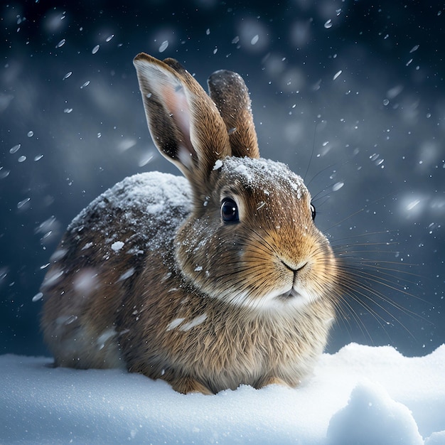 Un lapin est couvert de neige et la neige est couverte de neige.