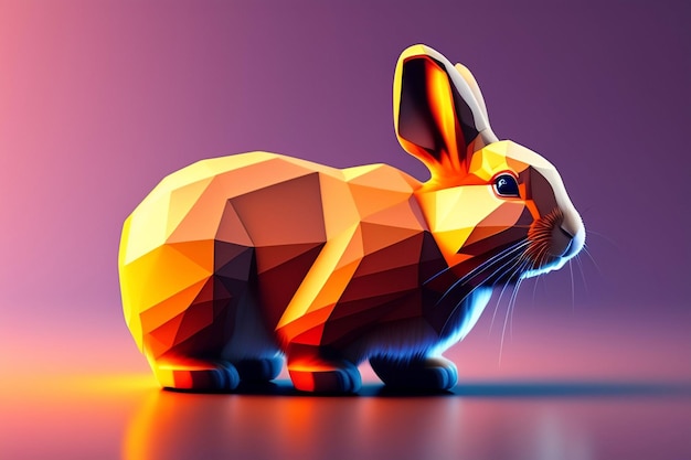 Un lapin est dans un style low poly.