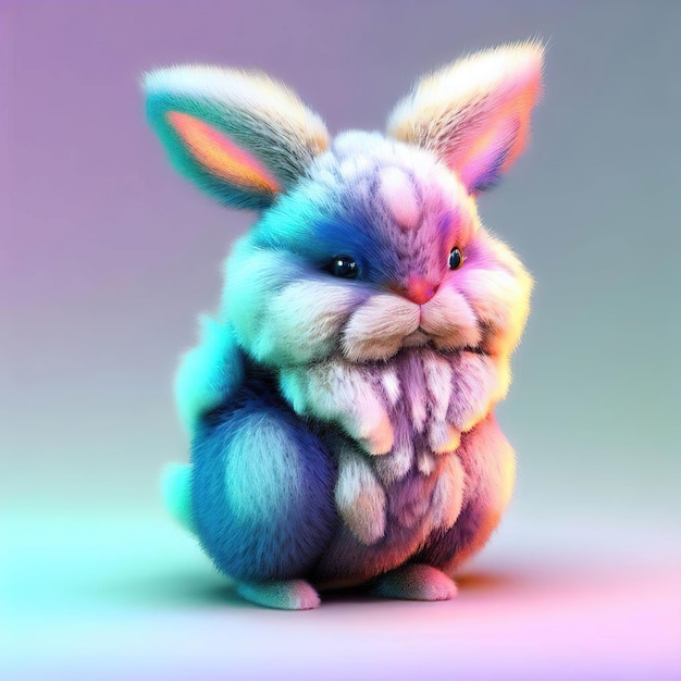 Un lapin avec une face bleue et une face rose.