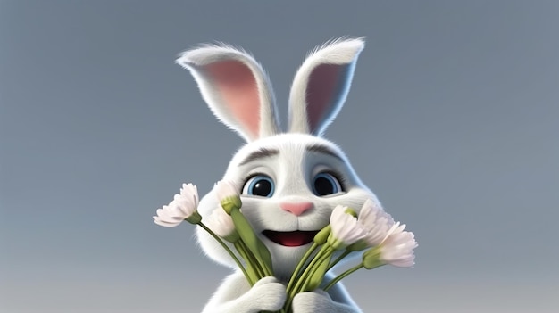 un lapin avec des fleurs un lapin avec des fleurs