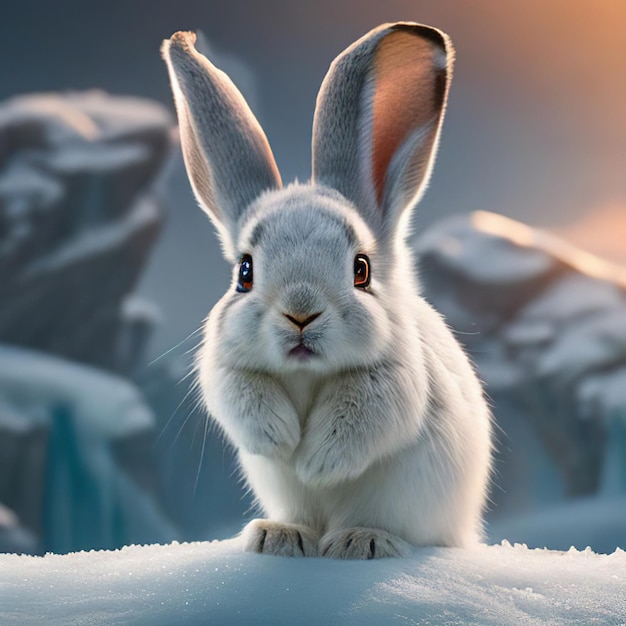 Un lapin avec un fond enneigé