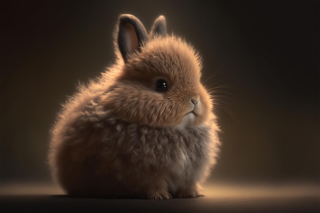 Un lapin avec un fond sombre et une lumière dessus