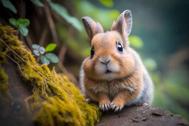 Un lapin avec un fond vert et un lapin marron avec un oeil bleu.