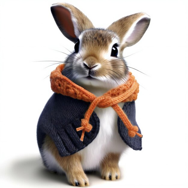 Un lapin avec un foulard isolé sur un fond blanc