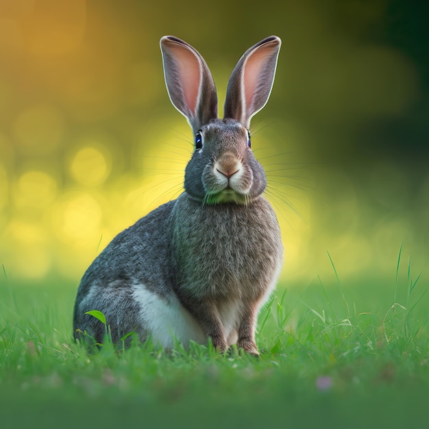 Lapin géant flamand de pâques calme portrait complet du corps assis dans un champ vert