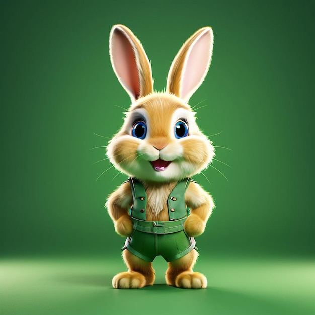 un lapin avec un gilet vert et un fond vert