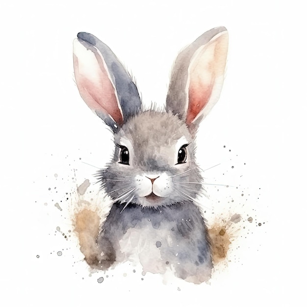 Lapin gris aquarelle mignon Illustration AI GenerativexA