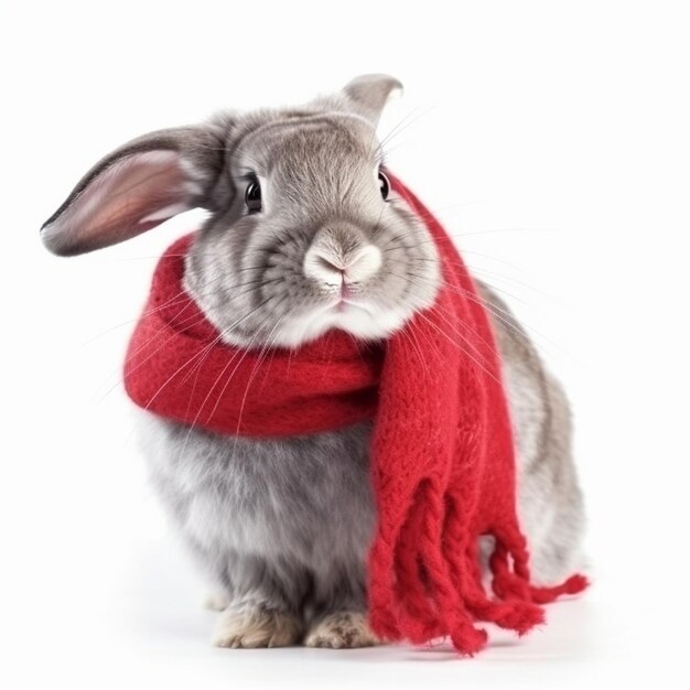 Un lapin isolé avec une écharpe sur fond blanc