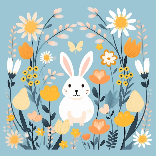 un lapin avec un lapin au milieu des fleurs