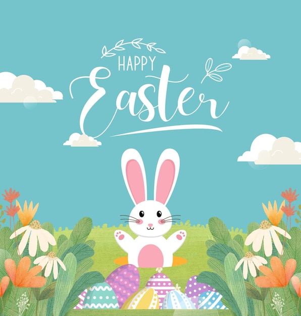 un lapin avec un lapin sur le dos a un bonjour de Pâques