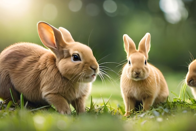 Un lapin et un lapin sur fond vert