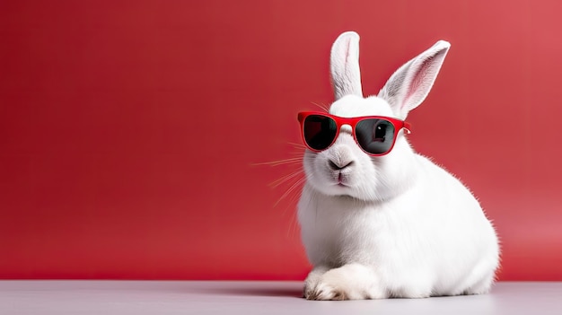 Un lapin avec des lunettes fraîches sur fond isolé