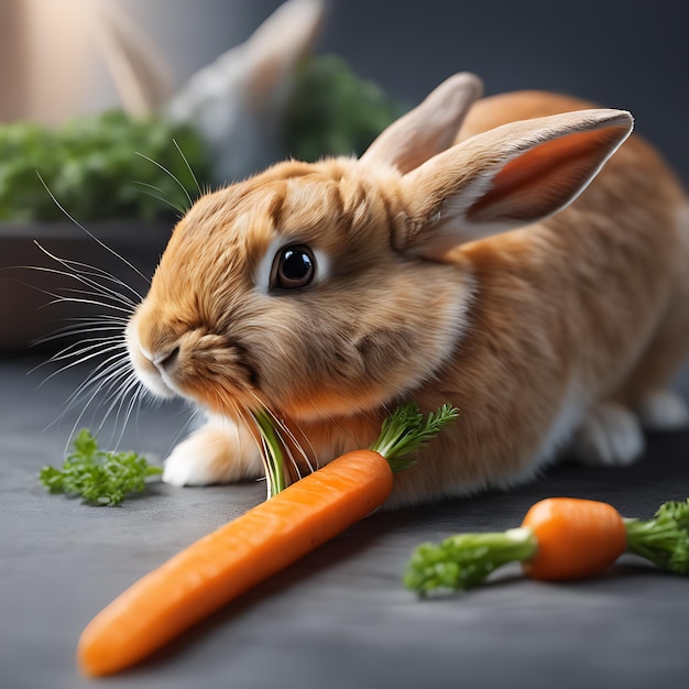 Lapin mangeant des carottes