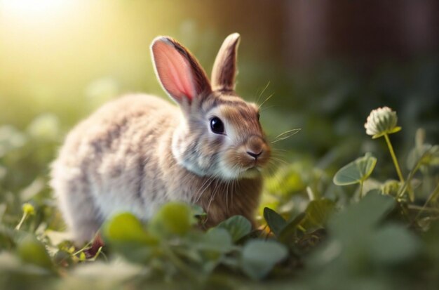 Un lapin mangeant un trèfle