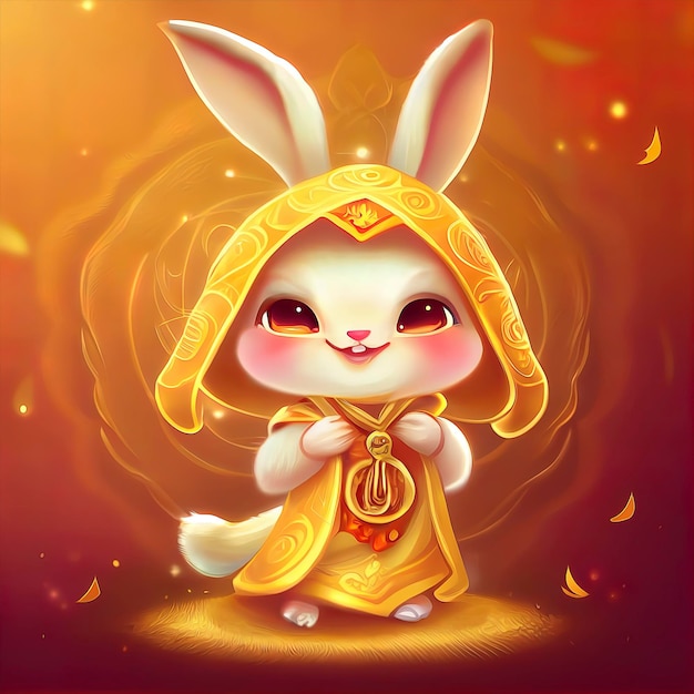 Lapin mignon avec costume chinois